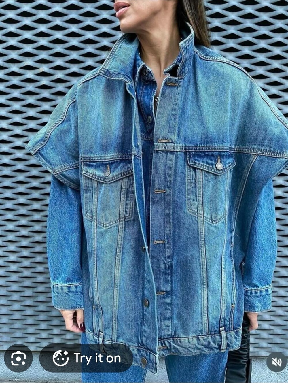 Zara Distressed Blue Denim Oversize Cape